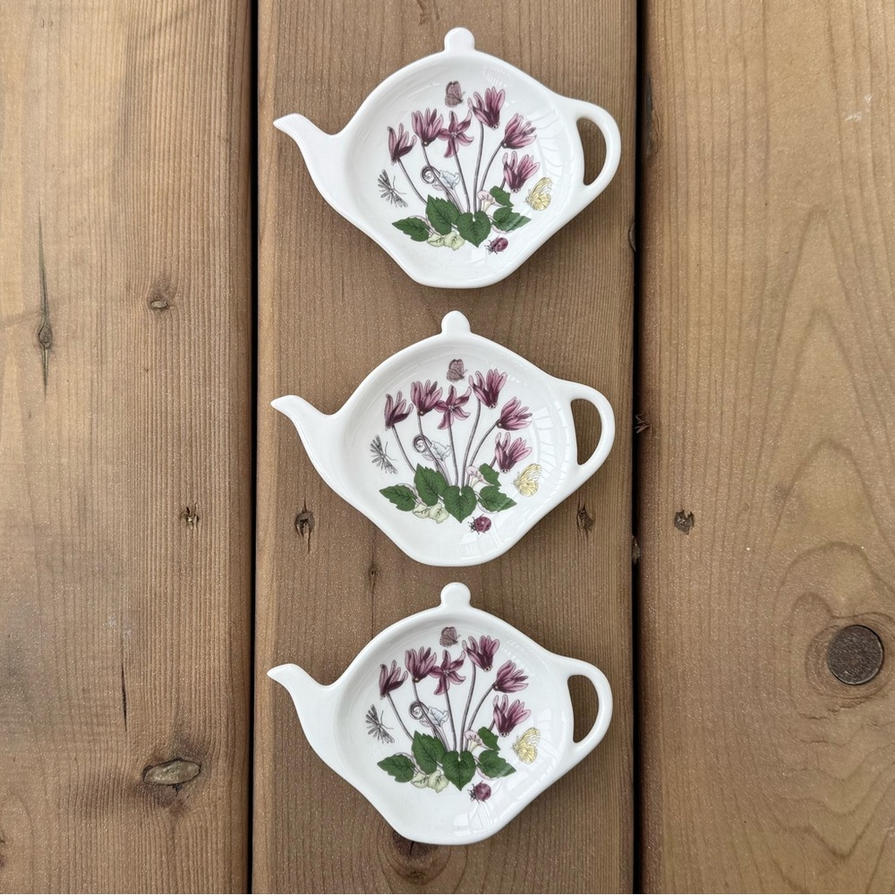 Set of Three Portmeirion Botanic Garden Teapot Shaped Teabag Holder